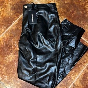 black faux leather pants